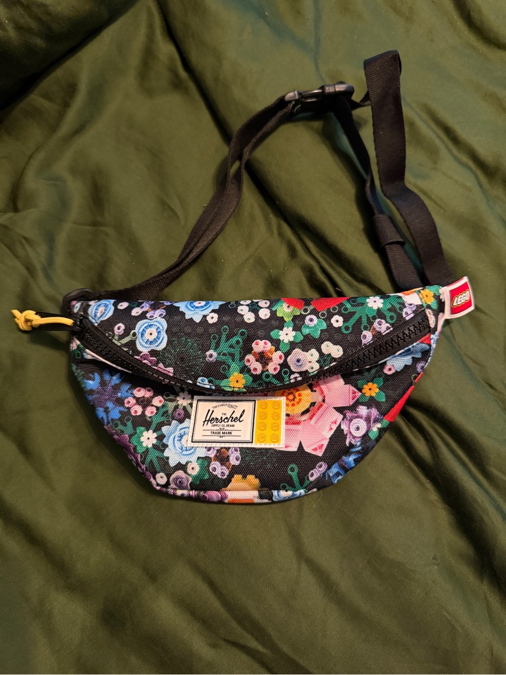 Herschel Supply Company LEGO Black Floral Mini Waist Bag with Multicolor Flowers